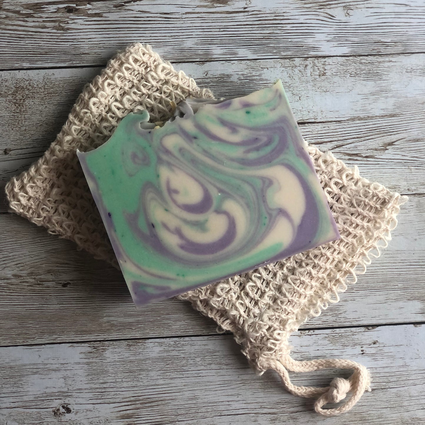 Beautiful green and purple handmade soap. 