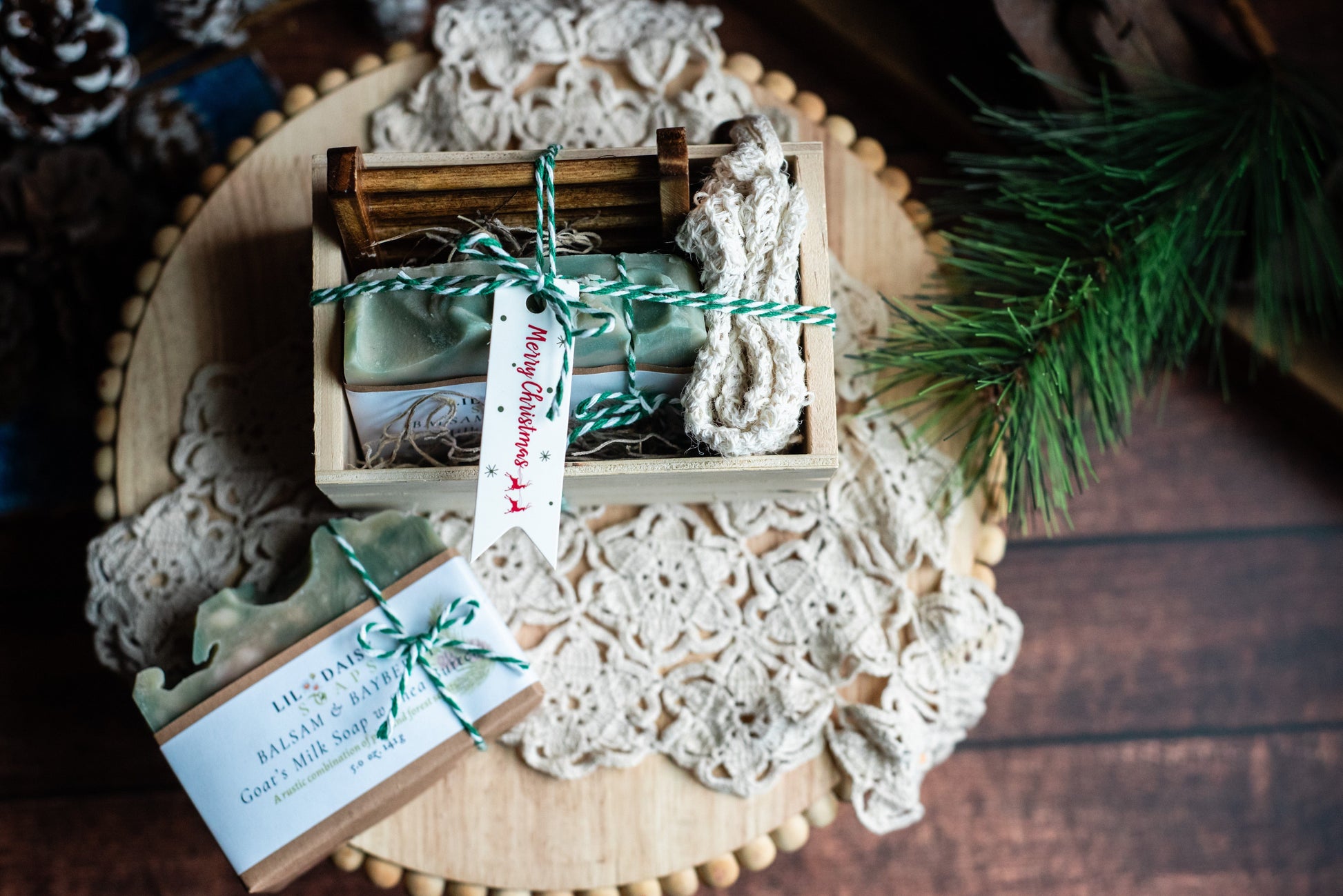 Goat's Milk Soap Gift Crate with Bamboo Soap Dish & Natural Fiber Soap Saver-Premium Holiday or Self-Care Gift Set Lil Daisy Soaps  Gift Ideas