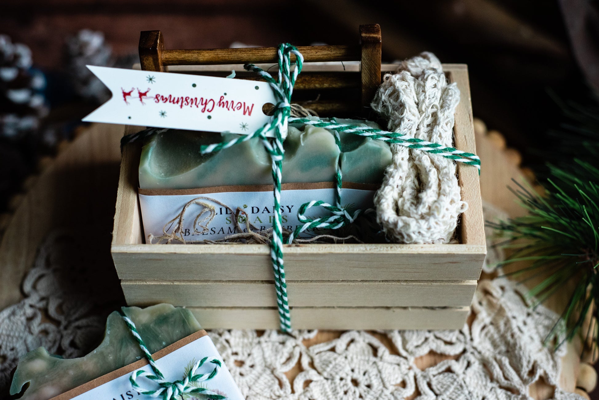 Goat's Milk Soap Gift Crate with Bamboo Soap Dish & Natural Fiber Soap Saver-Premium Holiday or Self-Care Gift Set Lil Daisy Soaps  Gift Ideas