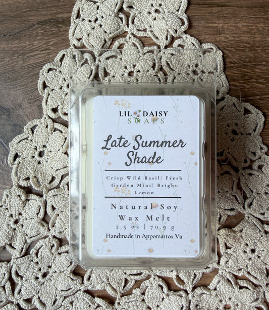 Lil Daisy Soaps Late Summer Shade soy wax melts with a clean scent, handmade in Virginia.