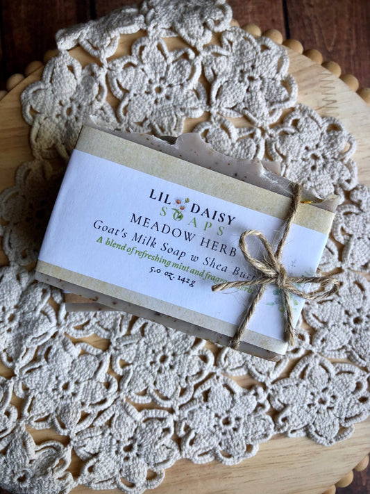 Natural Soap: Goat Milk Meadow Herb (Lavender & Peppermint Essential Oil) Lil Daisy Soaps  Handcrafted Soap